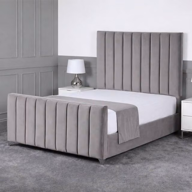 Living Comfort Bedz Empress Plush Velvet Upholstered Bed with Slatted Base and 48 Inch Headboard in Grey, Super King