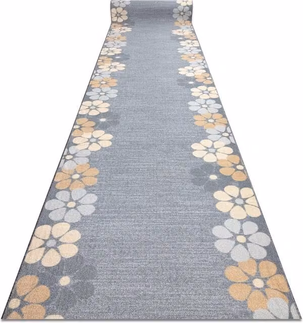 RugsX Margaretka Anti-Slip Grey Floral Retro Runner, W: 120 cm, L: 240 cm