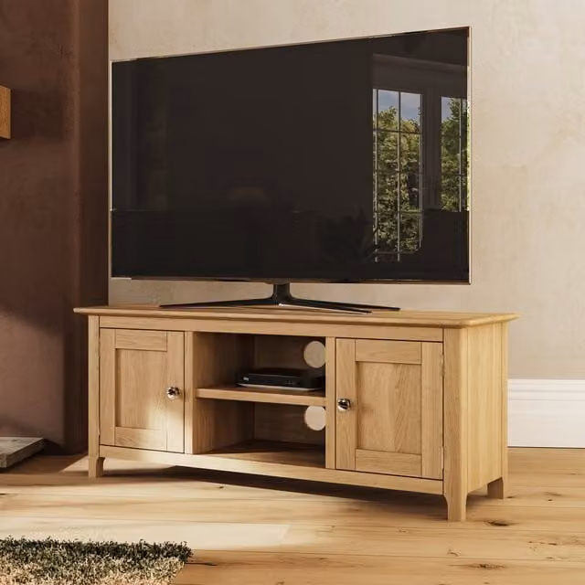 FWStyle Modern 2 Door 1 Shelf TV Unit in Brown Oak Effect