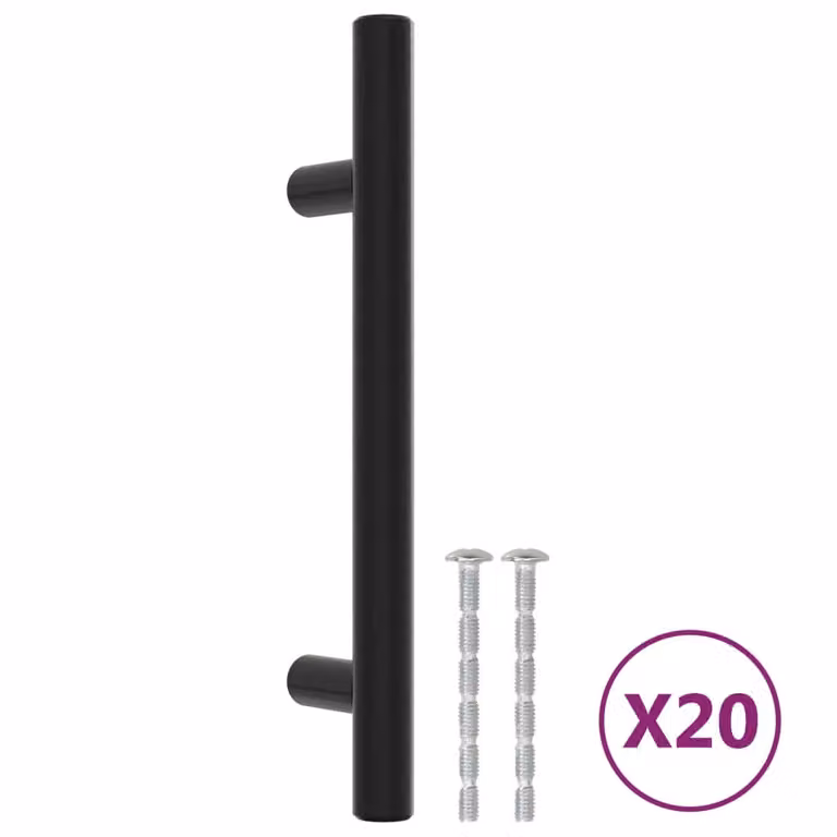 Berkfield Home Matt Black Stainless Steel Bar Cabinet Handles, 20 Pack, 96 mm