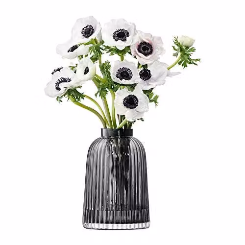 LSA International Pleat Glass Vase, Grey, Height: 20 cm