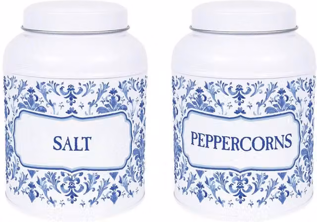 Purely Home Oriental Ink Peppercorn Canister with Small Domed Lid, Blue and White Metal Kitchen Storage Jar, 220g