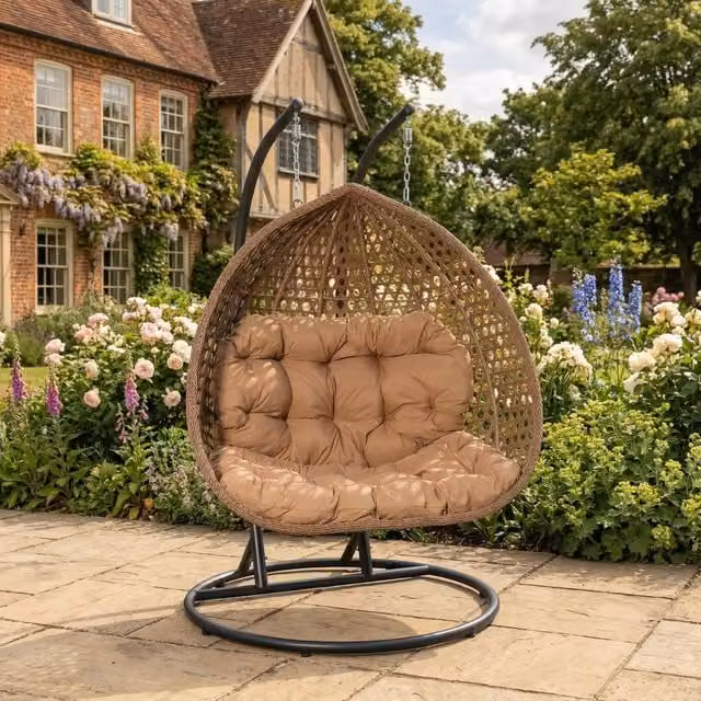 Rosewood & Stone Home Bodiam Double Egg Chair in Brown with Cushions