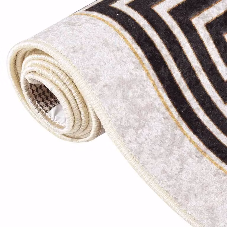 Berkfield Home Washable Geometric Anti Slip Round Rug in Light Beige, Diameter: 100 cm