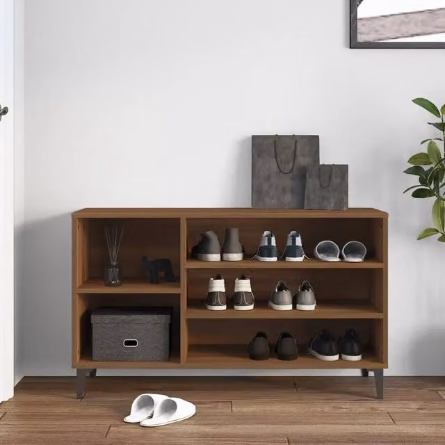 Berkfield Home Shoe Cabinet in Brown Oak, W/D/H: 102 x 36 x 60 cm