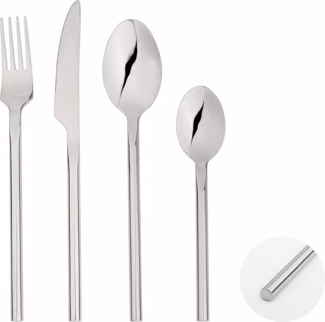 Glim & Glam 32 Piece Stainless Steel Cutlery Set in Silver with Polished Forged Handles
