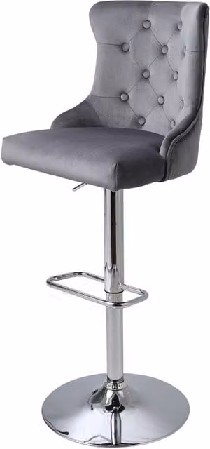 Komore Set of 2 Modern Grey Velvet Upholstered Bar Stools with Metal Frame