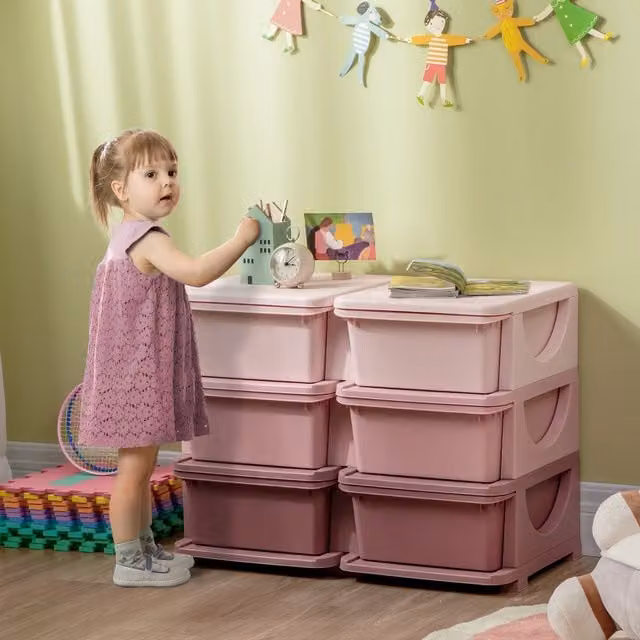 HOMCOM Kids Storage Chest Dresser Tower in Pink