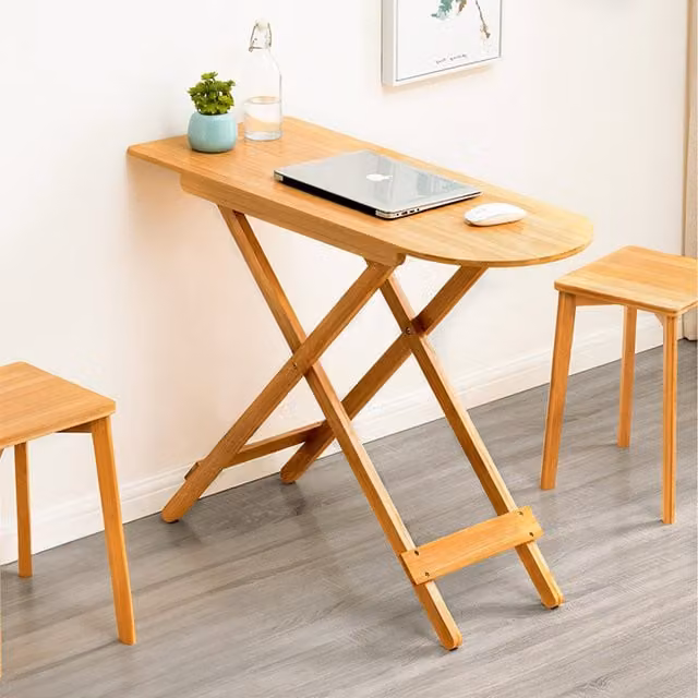 Komore Minimalist Foldable Wooden Side Table in Brown