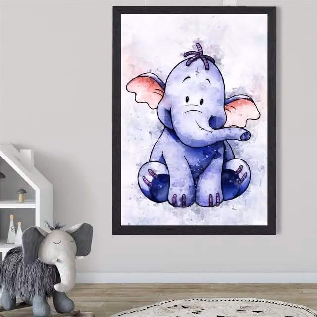 ARTZE Heffalump Watercolour Winnie the Pooh Art Print with Black Frame, Purple, A3