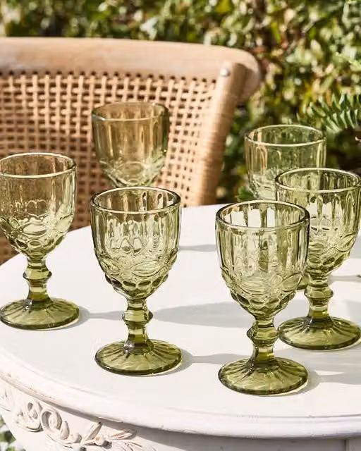 Dibor Set of 6 Green Geometric Luxury Wine Goblets, 350ml per glass