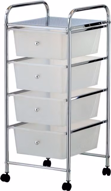 VonHaus Modern Plastic and Metal Storage Trolley with 4 Drawers in White