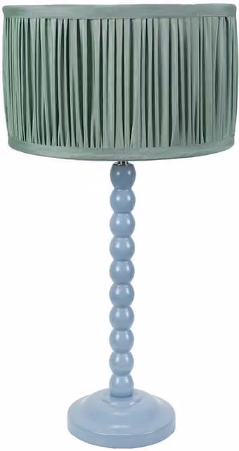 ValueLights Bobbins Table Lamp in Blue and Green with Wood Base and Fabric Shade
