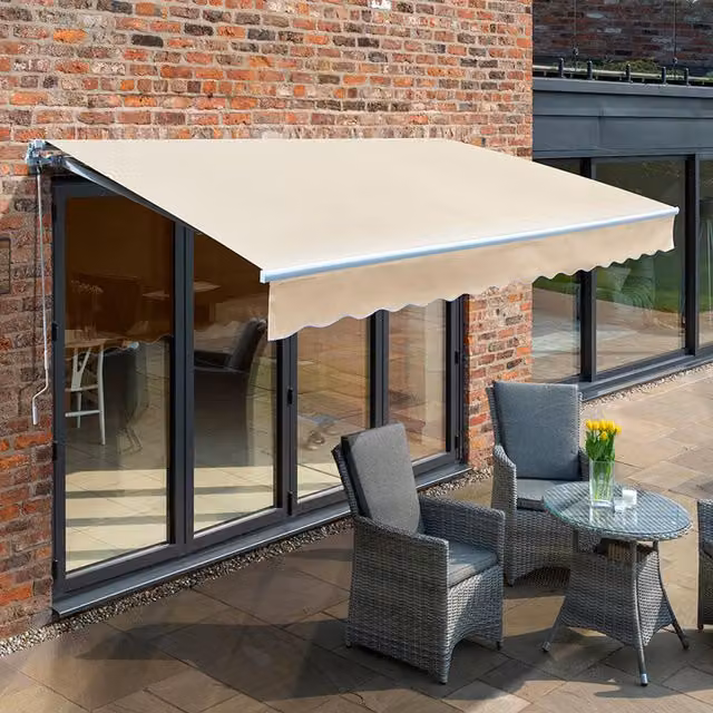 Primrose Electric Retractable Wall-Mounted Awning in Primrose with Aluminium Frame, W: 300 cm, D: 250 cm