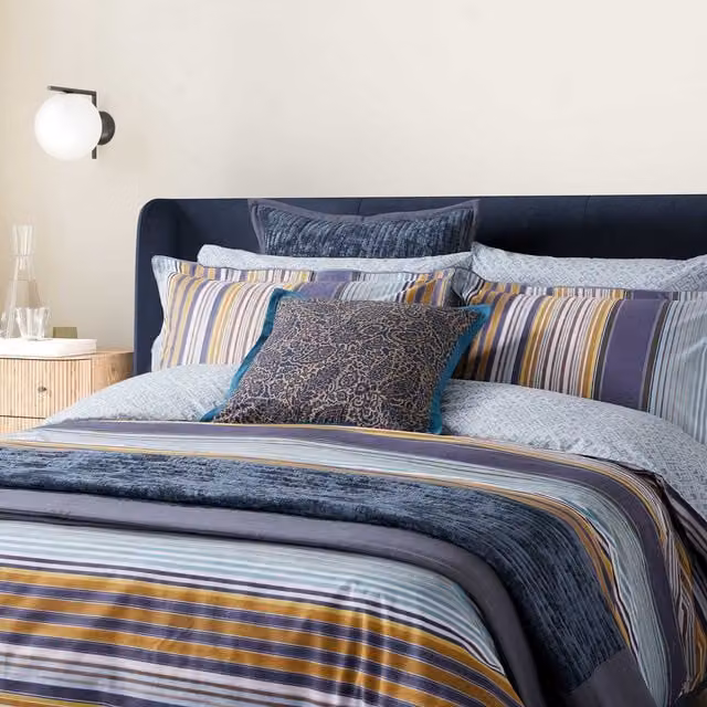 Bedeck of Belfast Aldin Kingsize Duvet Cover and Pillowcase Set, Celadon Striped Cotton Percale
