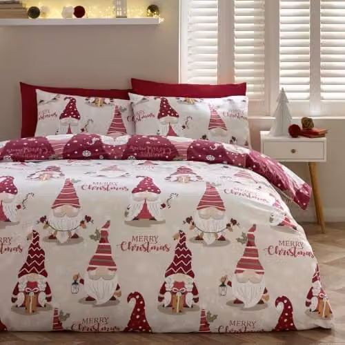 Catherine Lansfield Christmas Gonks Reversible King Duvet Cover and Pillowcase Set in Purple, W/D/H: 180 x 200 cm