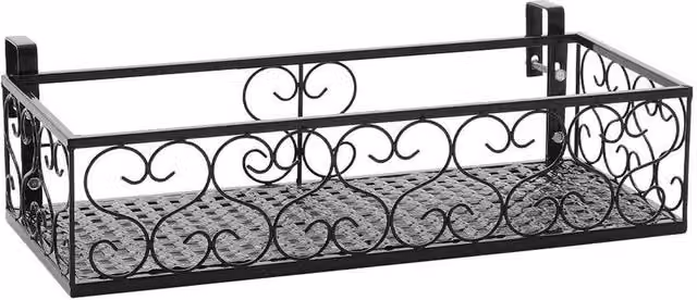 FORGEVIO Black Metal Hanging Trough Planter for Balcony Railings, W/D/H: 50 x 20 x 12 cm