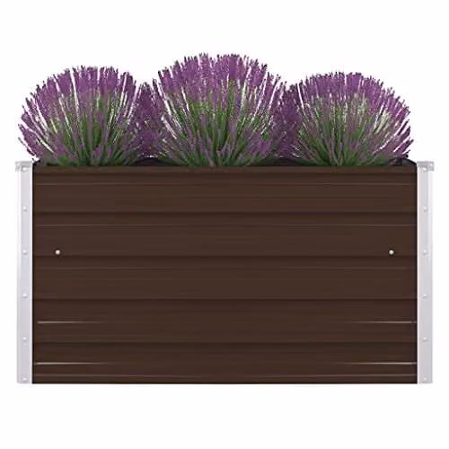 vidaXL Raised Garden Bed in Brown Galvanised Steel, W/D/H: 100 x 100 x 45 cm