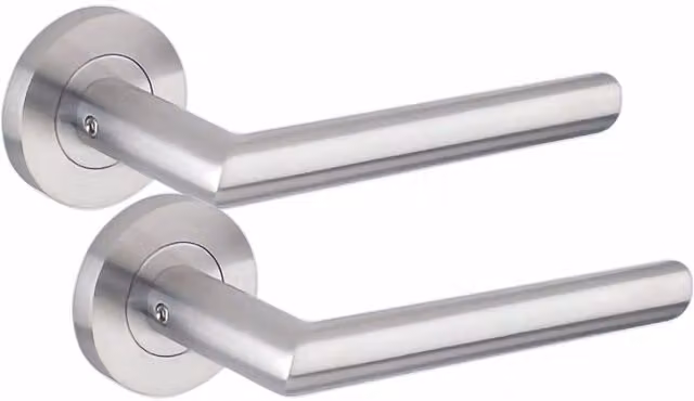 Golden Grace Brushed Silver Mitred Door Handles on Round Rose with Tubular Latch, 5 Pairs