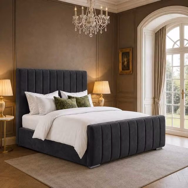 K Mehmood Enterprise Ltd London Divan Ottoman Bed with Headboard in Black Fabric