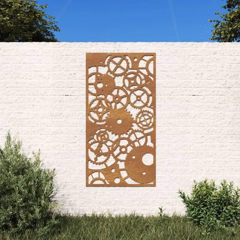 Berkfield Geometric Industrial Wall Decoration, Brown Corten Steel Gear Wheel Design, W: 105 cm, H: 55 cm