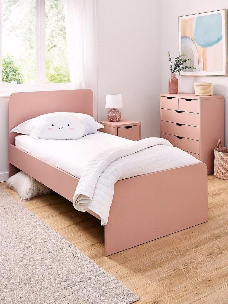 Aspen Children's Single Bed in Pink with Modern Design and Sprung Slats, W/D/H: 195.6 x 97.0 x 78.0 cm
