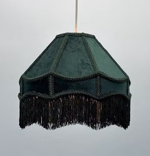 K LIVING Classic Green Fabric Cone Lamp Shade with Tassels, Diameter: 20.32 cm