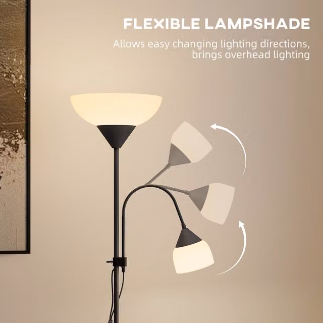 HOMCOM Modern Mother and Child Floor Lamp in Black with Adjustable Metal Design and E14 Socket, Height: 177.8 cm