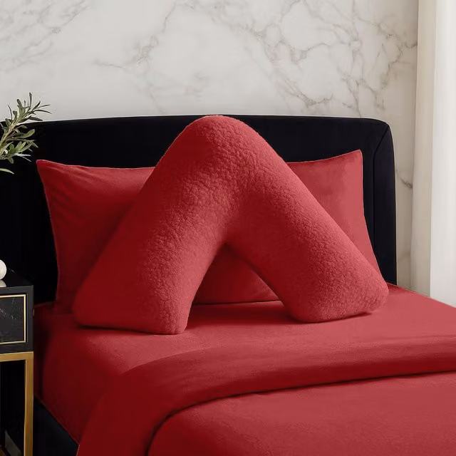Home Sweet Home UK Red Teddy Fleece V Shaped Pillowcase