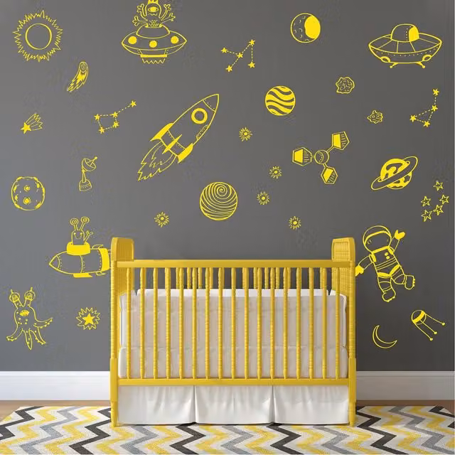 Stickerscape Space Doodles Yellow Adhesive Wall Sticker Pack for Children