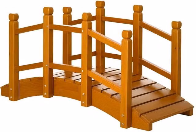 NESTLUNE Garden Bridge with Safety Railings in Brown, W: 100 cm, D: 65 cm, H: 60 cm