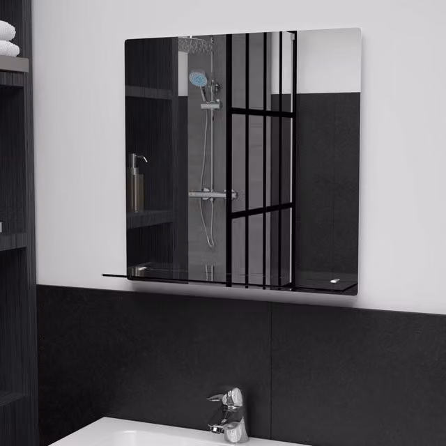 Berkfield Home Minimalist Square Wall Mirror with Shelf in Silver, W/D/H: 50 x 50 x 1 cm