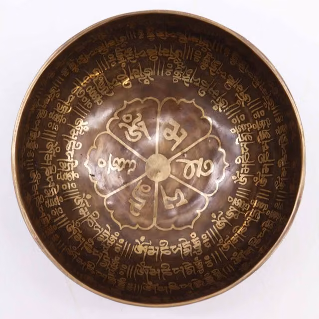 KDMK Gold Tibetan Healing Engraved Mantra Bowl, Diameter: 16 cm