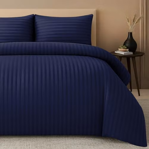 Pamposh Blue Striped Microfibre Duvet Cover and Pillowcase Set, Pack of 2, W/D/H: 180 x 200 cm