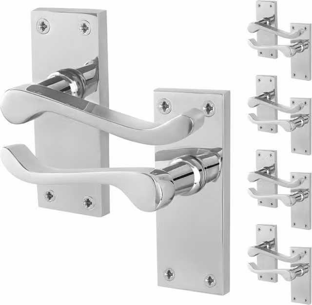 AFIT Chrome Scroll Victorian Internal Door Handles with Backplate, 5 Pairs, Silver, W/H: 15.0 x 15.0 cm