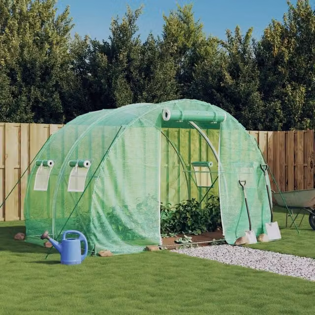 Berkfield Home Freestanding Greenhouse with Steel Frame and Plastic Windows, Green, W/D/H: 3 x 2 x 2 m