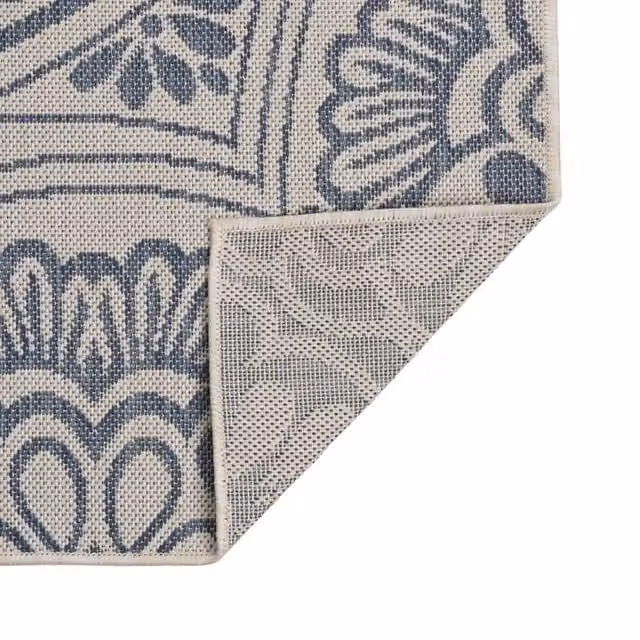 Berkfield Home Blue Patterned Outdoor Flatweave Round Rug, Diameter: 100 cm