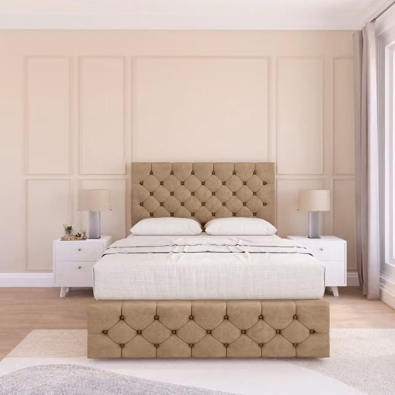 Sloomy Watson Upholstered Chesterfield Divan Bed Frame with Headboard in Brown, W/D/H: 120 x 200 cm
