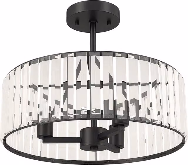 HOMCOM Modern Crystal Semi Flush Mount Ceiling Light, Black Metal with Transparent Crystal, 3 x E14 Base, W/D/H: 32 x 39 x 39 cm