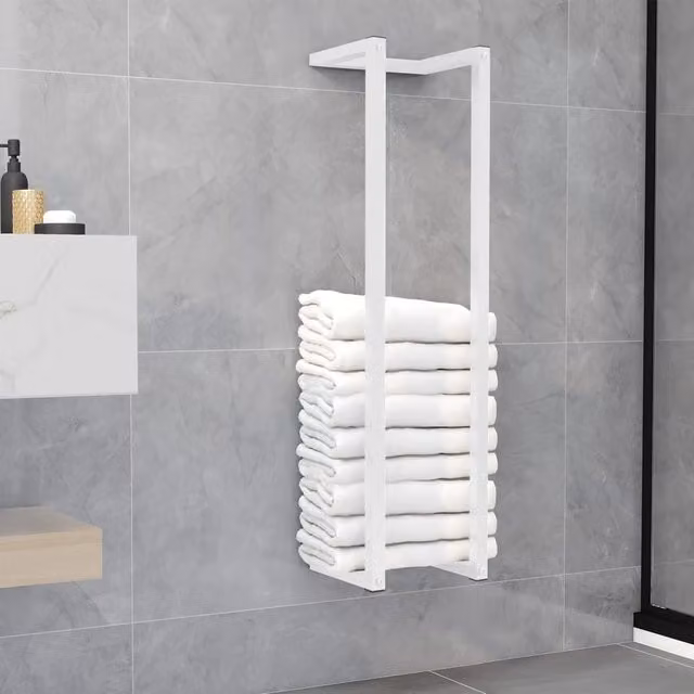 Berkfield Home White Metal Wall Mounted Towel Rack, W/D/H: 25 x 20 x 95 cm