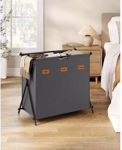 The Bazaarist 3 Compartment Foldable X Frame Laundry Sorter in Dark Grey
