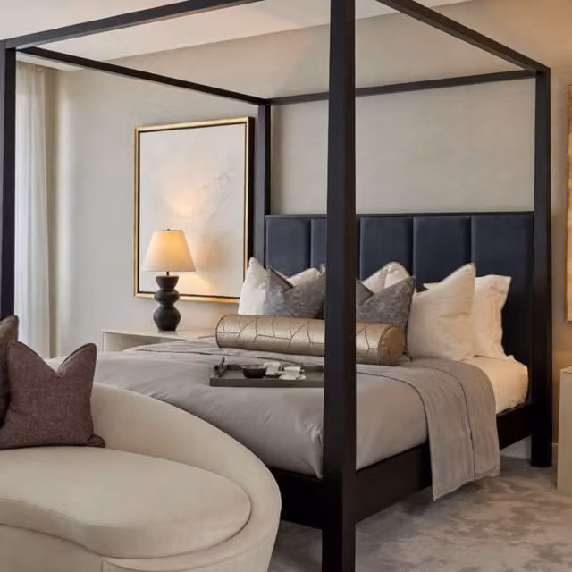 HOB Furniture Washington 4 Poster Bed in Black Luxury French Velvet, Emperor Size