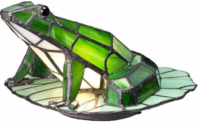 Netlighting Frog Tiffany Table Lamp in Brown and Green with Vintage Bronze Finish and G9 Bulb Compatibility