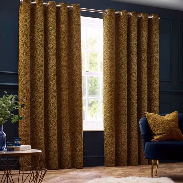 Galaxy Chenille Eyelet Curtains in Gold and Yellow, W: 183 cm, H: 229 cm