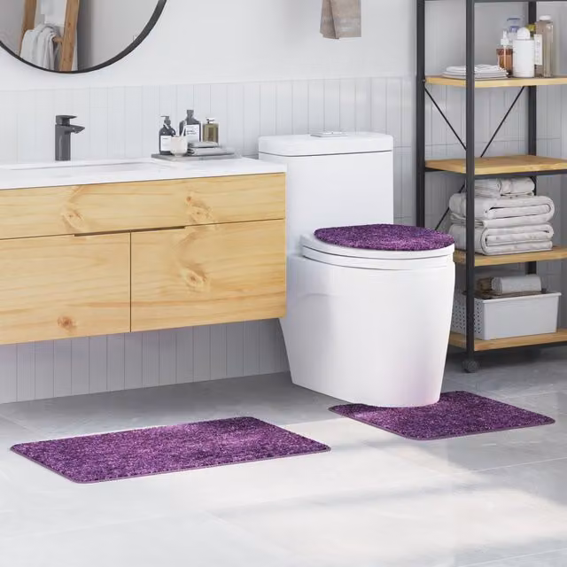 Berkfield Home 3 Piece Non-Slip Purple Microfibre Bath Mat Set
