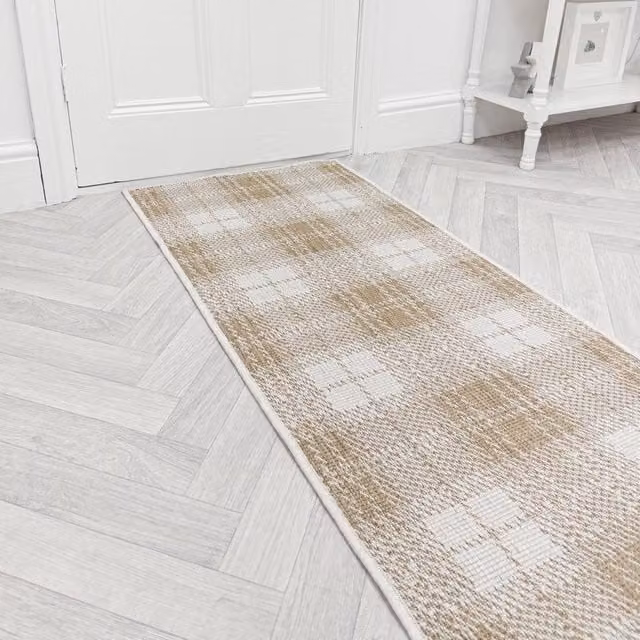 runrug Plaid Carpet Runner Rug in Brown, Reversible and Stain Resistant, W/D/H: 60 x 360 x 0.2 cm