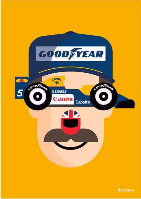 Mockstars Nigel Mansell Abstract Graphic Art Print, Yellow, A3