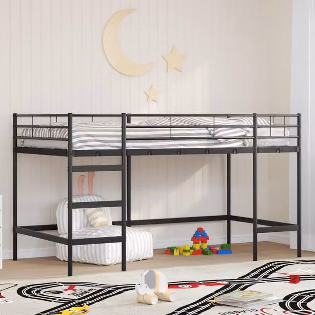 Berkfield Home Kids' Loft Bed Frame in Black Metal, W/D/H: 80 x 200 cm