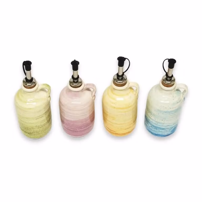 Verano Spanish Ceramics Pastel Beach Hand Painted Ceramic Oil and Vinegar Pourer with Cork Stopper, 250ml, Purple