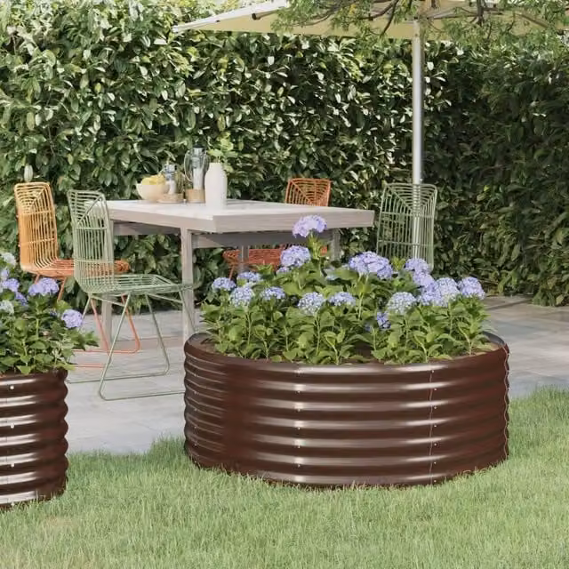 Berkfield Home Garden Brown Powder-coated Steel Raised Bed, W/D/H: 100 x 100 x 36 cm